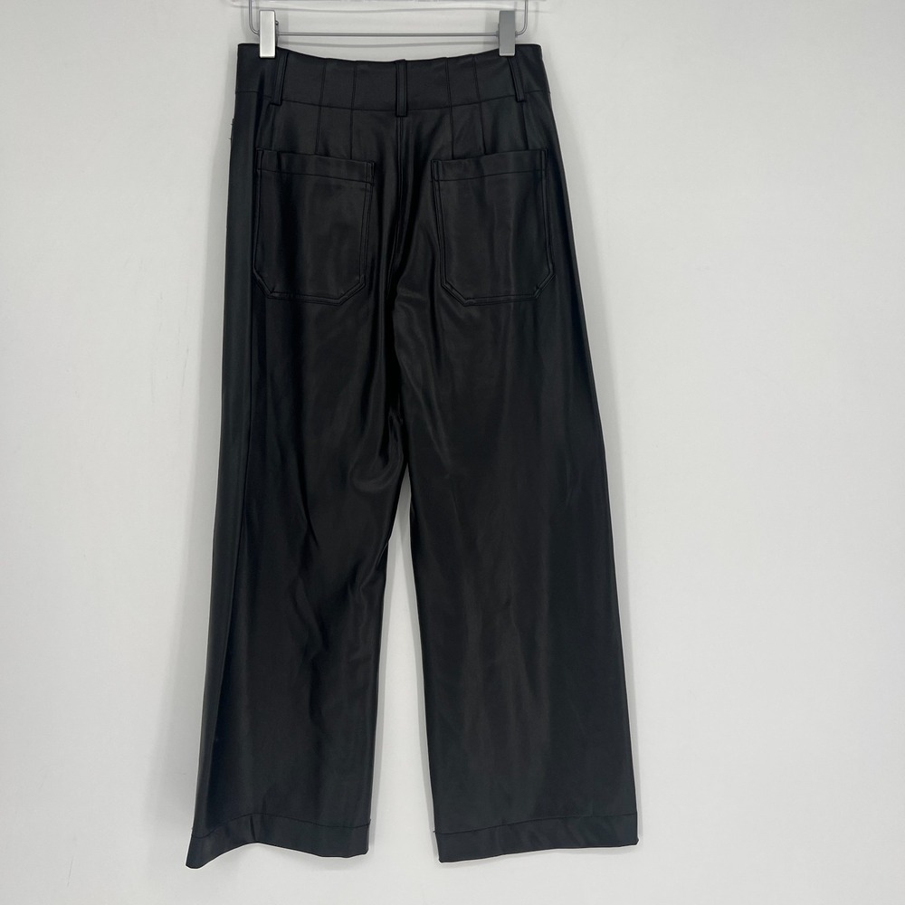 Maeve Colette Pants Women 26 Faux Leather Biker Wide Leg High Rise Anthropologie - Picture 3 of 12